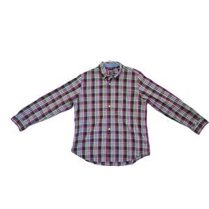VINTAGE CHAPS Men’s Military Style Long Sleeve Button Shirt Plaid SZ L PURPLE